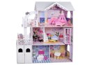 Duży Ażurowy Domek drewniany dla lalek + Winda Garaż Balkon Meble ZA5388