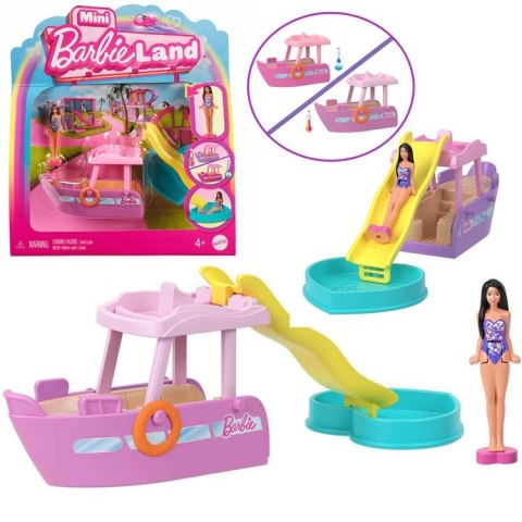 Mattel Mini Barbie Land Lalka wakacyjna + jacht ze zjeżdżalnią ZA6038 B