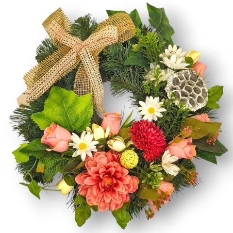 OKRĄGŁY WIANEK STROIK WIĄZANKA NA CMENTARZ DEKORACJA POD ZNICZ