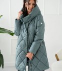 Ciepły płaszcz zimowy damski Pikowany Ocieplany MELANIA (Zielony)