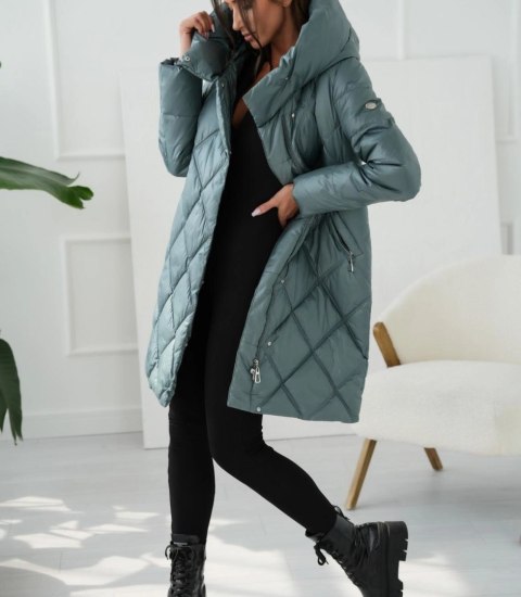 Ciepły płaszcz zimowy damski Pikowany Ocieplany MELANIA (Zielony)