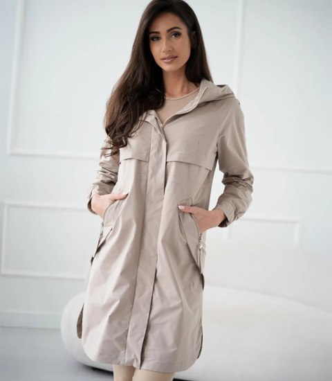 Damski płaszcz trencz przejściowa parka WIKTORIA (Beżowy)