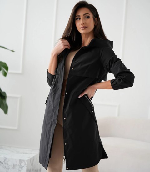 Damski płaszcz trencz przejściowa parka WIKTORIA (Czarny)