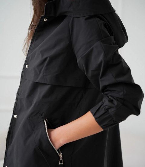 Damski płaszcz trencz przejściowa parka WIKTORIA (Czarny)
