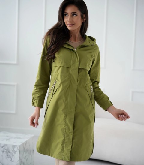 Damski płaszcz trencz przejściowa parka WIKTORIA (Zielony)