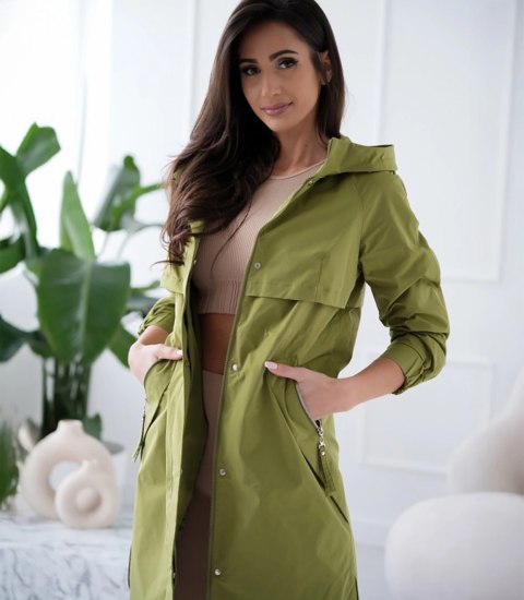 Damski płaszcz trencz przejściowa parka WIKTORIA (Zielony)