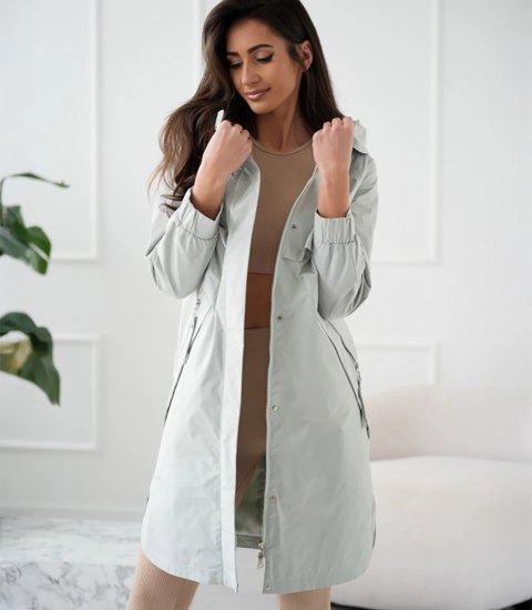 Damski płaszcz trencz przejściowa parka WIKTORIA (Zielony)