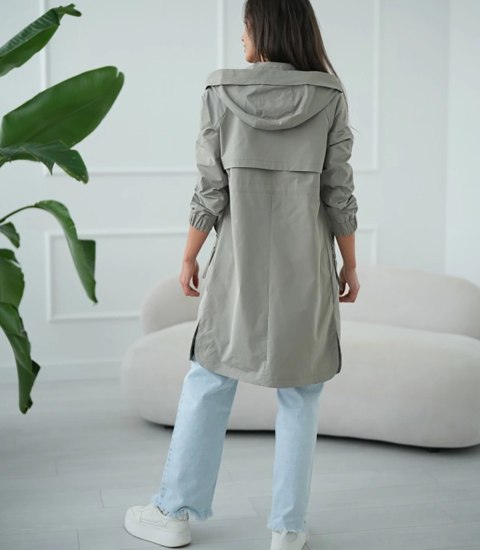 Damski płaszcz trencz przejściowa parka WIKTORIA (Zielony)