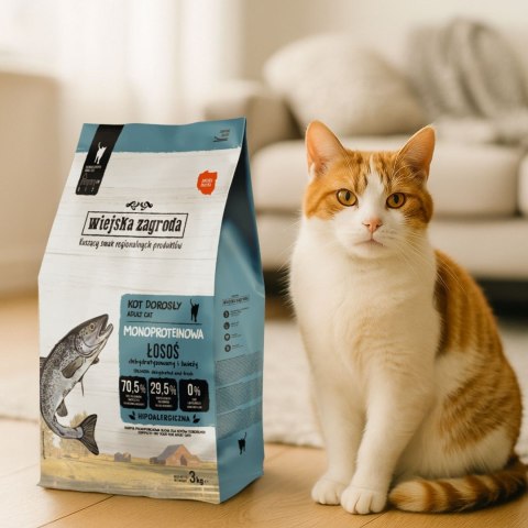 Wiejska Zagroda Łosoś Monobiałkowa karma sucha dla kota 3kg Wiejska Zagroda Łosoś Monobiałkowa karma sucha dla kota 3kg