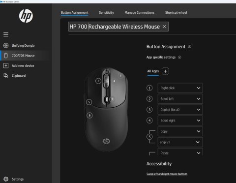 Mysz HP 700 Rechargeable Mouse Black bezprzewodowa z akumulatorem czarna AZ7B0AA Mysz HP 700 Rechargeable Mouse Black bezprzewodowa z akumulatorem czarna AZ7B0AA