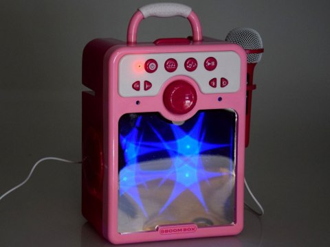 Muzyczny głośnik różowy Boombox dla dzieci z mikrofonem IN0166 Muzyczny głośnik różowy Boombox dla dzieci z mikrofonem IN0166