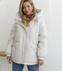 Kurtka zimowa damska pikowana z kapturem KORNELIA (Biały)