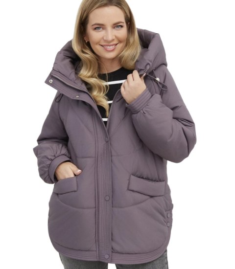 Kurtka zimowa damska pikowana z kapturem KORNELIA (Fioletowy)