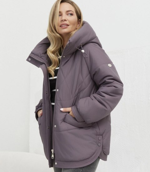 Kurtka zimowa damska pikowana z kapturem KORNELIA (Fioletowy)