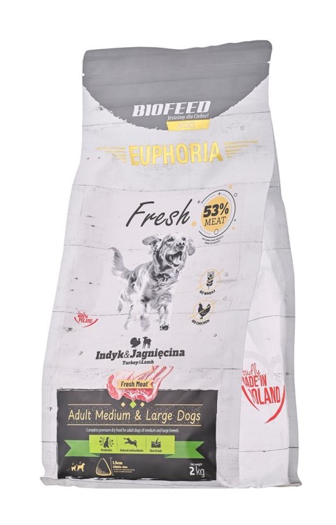 BIOFEED Euphoria Fresh Meat Indyk/Jagnię M/L 2kg BIOFEED Euphoria Fresh Meat Indyk/Jagnię M/L 2kg