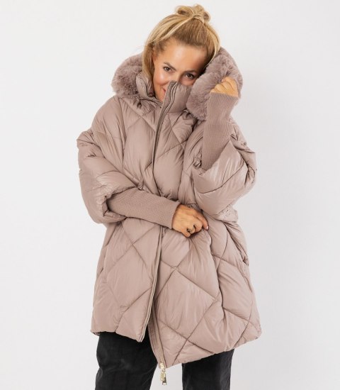 Kurtka zimowa oversize z kapturem i futerkiem NORDIC PUFF (Beżowy) XXL (44) Kurtka zimowa oversize z kapturem i futerkiem NORDIC PUFF (Beżowy) XXL (44)