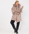 Kurtka zimowa oversize z kapturem i futerkiem NORDIC PUFF (Beżowy) XXL (44)