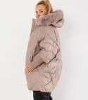 Kurtka zimowa oversize z kapturem i futerkiem NORDIC PUFF (Beżowy) XXL (44)