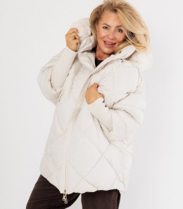 Kurtka zimowa oversize z kapturem i futerkiem NORDIC PUFF (Biały) XXL (44)