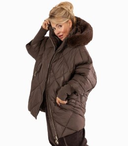Kurtka zimowa oversize z kapturem i futerkiem NORDIC PUFF (Brązowy) XXL (44)