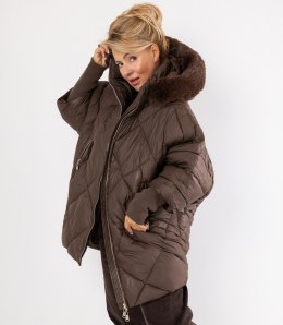 Kurtka zimowa oversize z kapturem i futerkiem NORDIC PUFF (Brązowy) XXL (44)