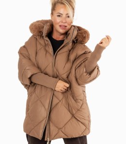 Kurtka zimowa oversize z kapturem i futerkiem NORDIC PUFF (Brązowy)