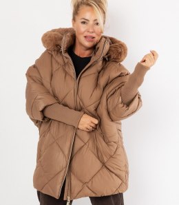 Kurtka zimowa oversize z kapturem i futerkiem NORDIC PUFF (Brązowy)
