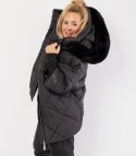 Kurtka zimowa oversize z kapturem i futerkiem NORDIC PUFF (Czarny) XXL (44)