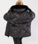 Kurtka zimowa oversize z kapturem i futerkiem NORDIC PUFF (Czarny) XXL (44)