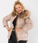 Pikowana kurtka zimowa z kapturem futerkiem ARIA PUFF PLUS SIZE (Beżowy) 7XL (54)
