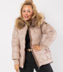 Pikowana kurtka zimowa z kapturem futerkiem ARIA PUFF PLUS SIZE (Beżowy) 7XL (54)