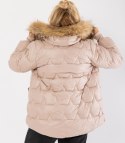 Pikowana kurtka zimowa z kapturem futerkiem ARIA PUFF PLUS SIZE (Beżowy) 7XL (54)
