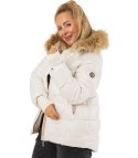 Pikowana kurtka zimowa z kapturem futerkiem ARIA PUFF PLUS SIZE (Biały) 7XL (54)