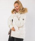 Pikowana kurtka zimowa z kapturem futerkiem ARIA PUFF PLUS SIZE (Biały) 7XL (54)
