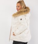 Pikowana kurtka zimowa z kapturem futerkiem ARIA PUFF PLUS SIZE (Biały) 7XL (54)
