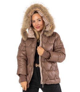Pikowana kurtka zimowa z kapturem futerkiem ARIA PUFF PLUS SIZE (Brązowy) 7XL (54)