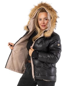 Pikowana kurtka zimowa z kapturem futerkiem ARIA PUFF PLUS SIZE (Czarny) 7XL (54)