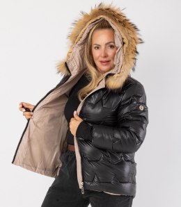 Pikowana kurtka zimowa z kapturem futerkiem ARIA PUFF PLUS SIZE (Czarny) 7XL (54)
