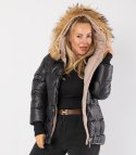 Pikowana kurtka zimowa z kapturem futerkiem ARIA PUFF PLUS SIZE (Czarny) 7XL (54)