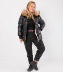 Pikowana kurtka zimowa z kapturem futerkiem ARIA PUFF PLUS SIZE (Czarny) 7XL (54)