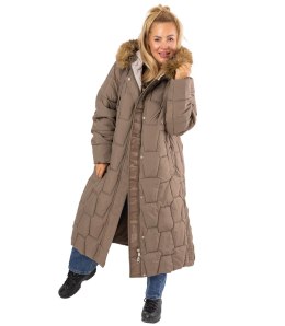 Długa kurtka pikowany płaszcz zimowy URBAN LONG PUFF (Brązowy) XXL (44)