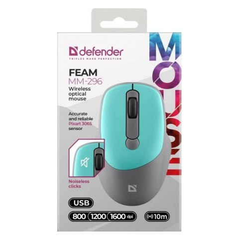 DEFENDER MYSZ BEZPRZEWODOWA FEAM MM-296 RF SILENT CLICK MIETOWA 52294
