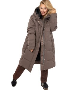 Długi zimowy pikowany płaszcz kurtka ciepła SUZANA PLUS SIZE (Brązowy) 7XL (54)