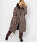 Długi zimowy pikowany płaszcz kurtka ciepła SUZANA PLUS SIZE (Brązowy) 7XL (54)