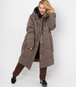 Długi zimowy pikowany płaszcz kurtka ciepła SUZANA PLUS SIZE (Brązowy) 7XL (54)