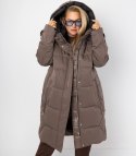Długi zimowy pikowany płaszcz kurtka ciepła SUZANA PLUS SIZE (Brązowy) 7XL (54)