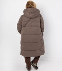 Długi zimowy pikowany płaszcz kurtka ciepła SUZANA PLUS SIZE (Brązowy) 7XL (54)