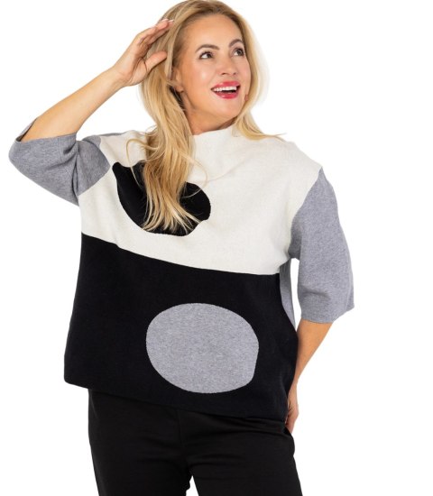 Elegancki sweter z półgolfem i geometrycznym wzorem DOT ART (Szary || Wielokolorowy) Elegancki sweter z półgolfem i geometrycznym wzorem DOT ART (Szary || Wielokolorowy)