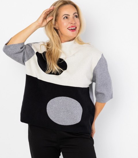 Elegancki sweter z półgolfem i geometrycznym wzorem DOT ART (Szary || Wielokolorowy) Elegancki sweter z półgolfem i geometrycznym wzorem DOT ART (Szary || Wielokolorowy)