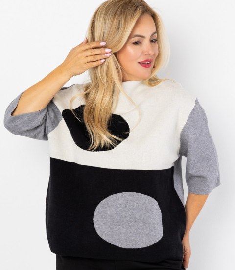 Elegancki sweter z półgolfem i geometrycznym wzorem DOT ART (Szary || Wielokolorowy) Elegancki sweter z półgolfem i geometrycznym wzorem DOT ART (Szary || Wielokolorowy)